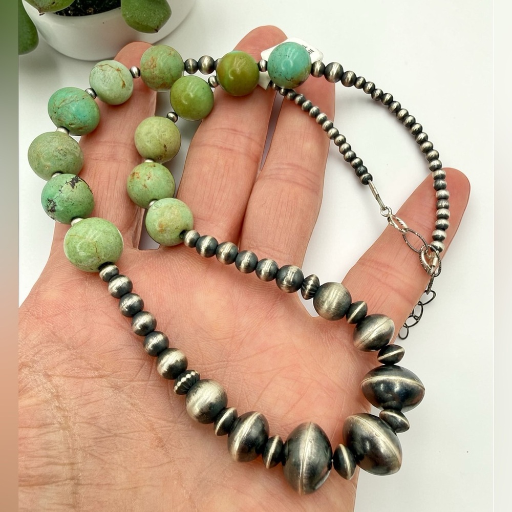 NWT Navajo Sterling Silver & Turquoise Beaded Necklace 18–20” Navajo Pearls - Picture 11 of 17